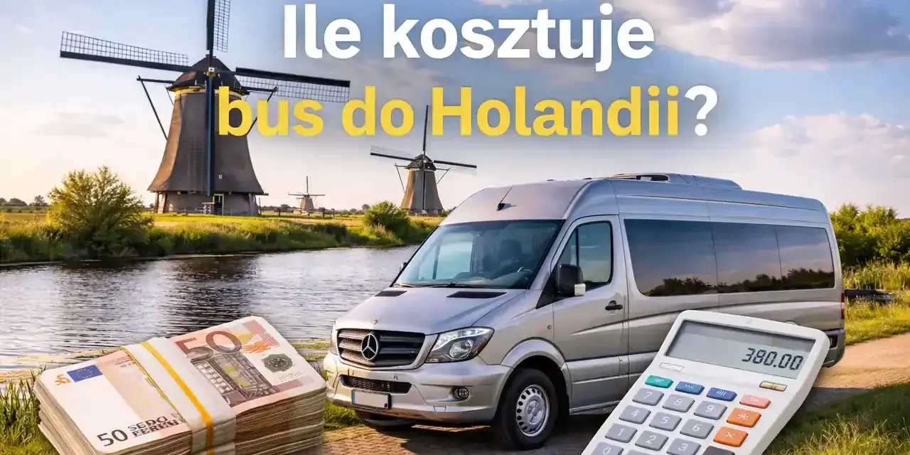 Ile kosztuje bus do Holandii? Taka kwota na kalkulatorze i stos banknotów sugerują, że podróż może być opłacalna.