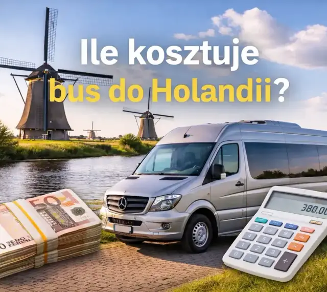 Ile kosztuje bus do Holandii? Taka kwota na kalkulatorze i stos banknotów sugerują, że podróż może być opłacalna.